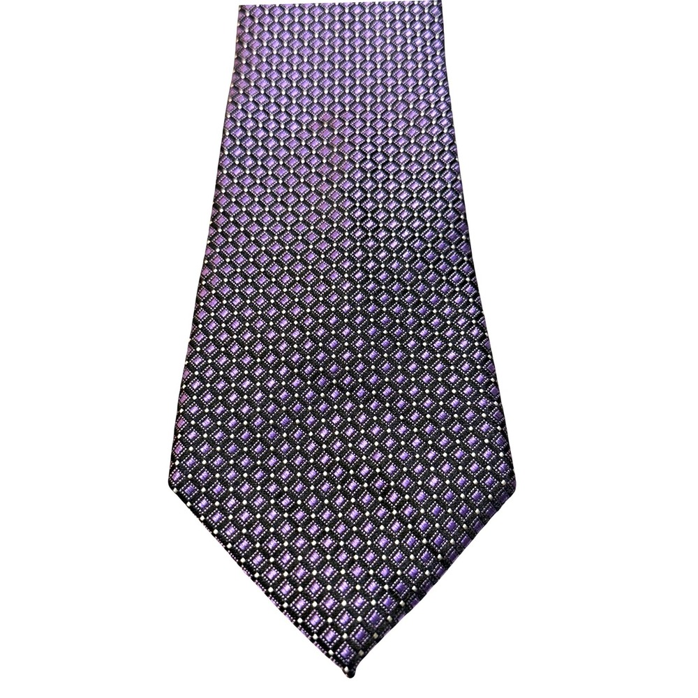 Sean John Necktie Purple Black Geometric Diamond Silk Professional Formal Tie